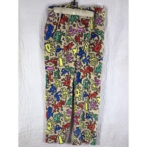 Keith Haring Fleece Lounge Pants L Drawstring Allover Print Pop Art